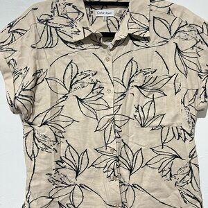 Calvin Klein Tan Shirt with Black Leaf Pattern